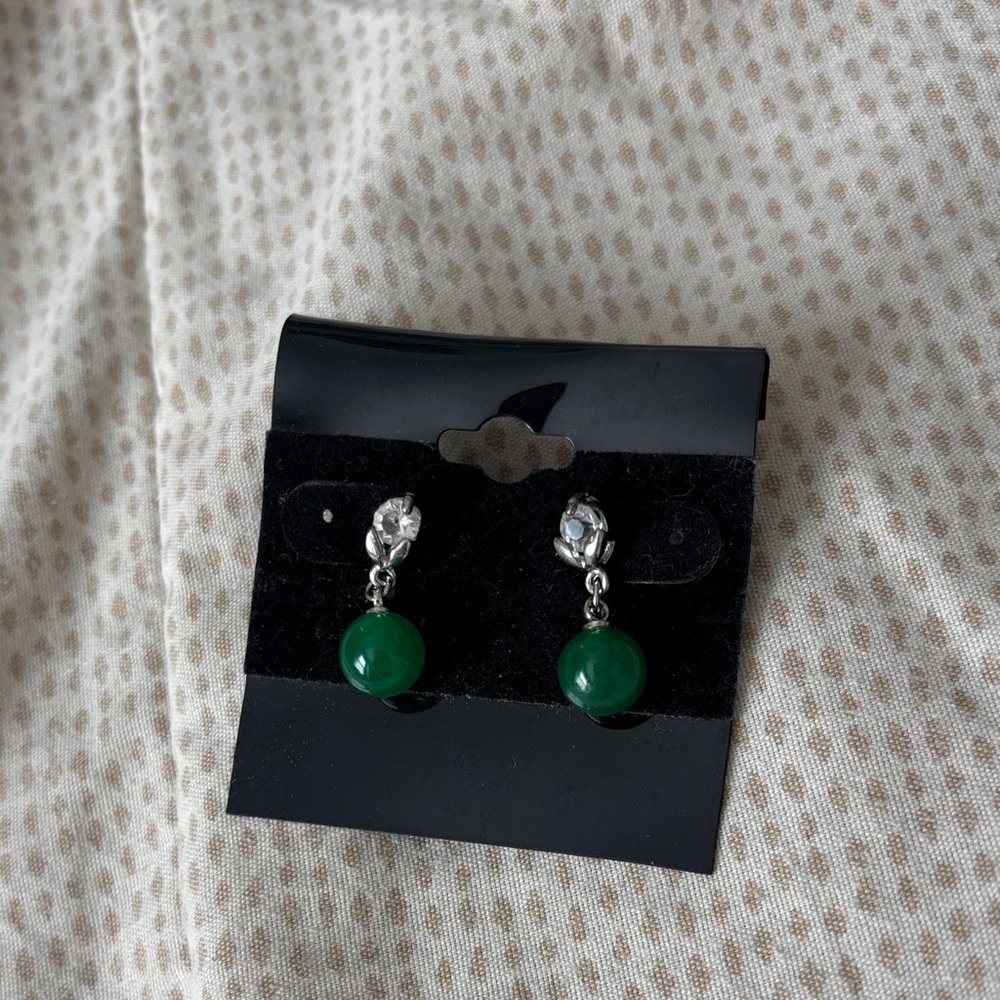 Elegant Green Jade and Silver Drop Earrings